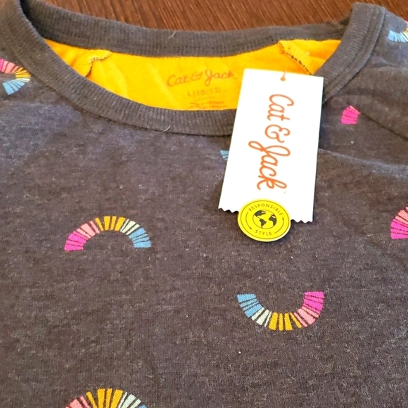 Cat & Jack Gray Think Long Sleeve Shirt w/Rainbows & Yellow Cuffs Size L (10-12) - Picture 2 of 8